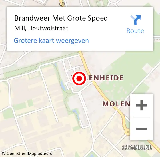 Locatie op kaart van de 112 melding: Brandweer Met Grote Spoed Naar Mill, Houtwolstraat op 26 juli 2024 19:00
