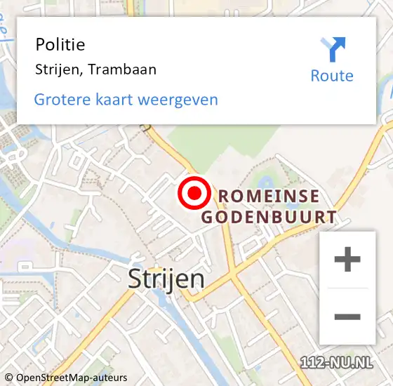 Locatie op kaart van de 112 melding: Politie Strijen, Trambaan op 26 juli 2024 19:00