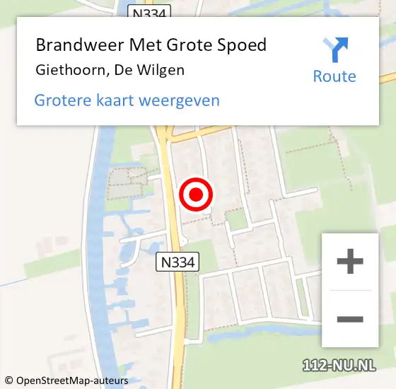 Locatie op kaart van de 112 melding: Brandweer Met Grote Spoed Naar Giethoorn, De Wilgen op 14 oktober 2014 12:49