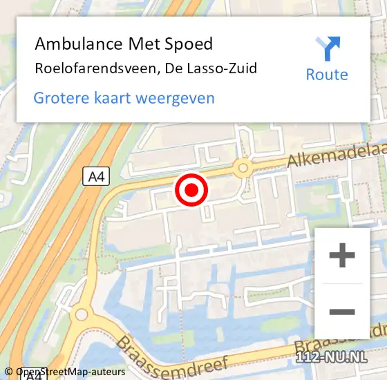 Locatie op kaart van de 112 melding: Ambulance Met Spoed Naar Roelofarendsveen, De Lasso-Zuid op 26 juli 2024 19:56