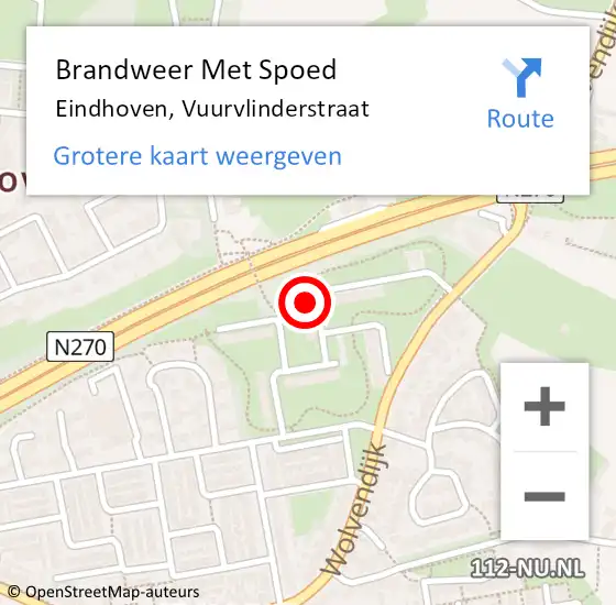 Locatie op kaart van de 112 melding: Brandweer Met Spoed Naar Eindhoven, Vuurvlinderstraat op 26 juli 2024 20:07