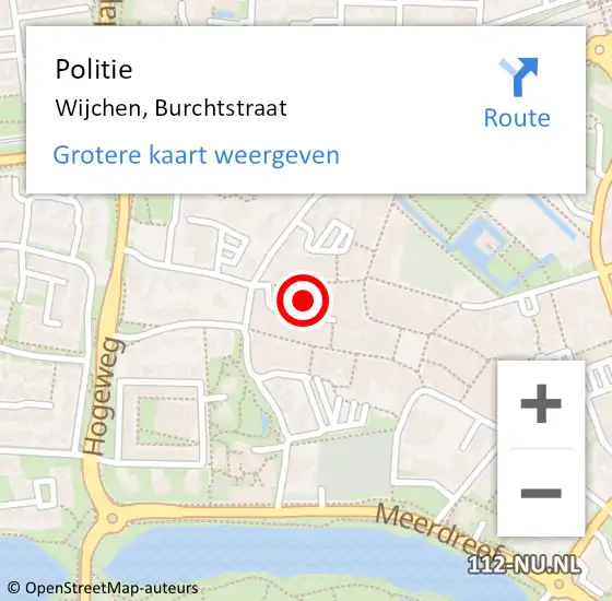 Locatie op kaart van de 112 melding: Politie Wijchen, Burchtstraat op 26 juli 2024 20:11