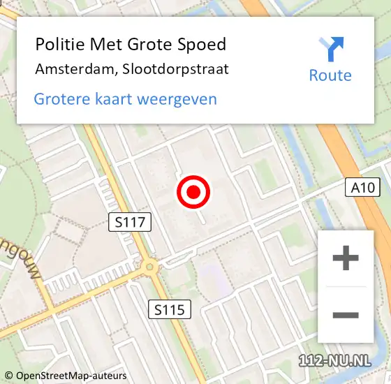 Locatie op kaart van de 112 melding: Politie Met Grote Spoed Naar Amsterdam, Slootdorpstraat op 26 juli 2024 20:12