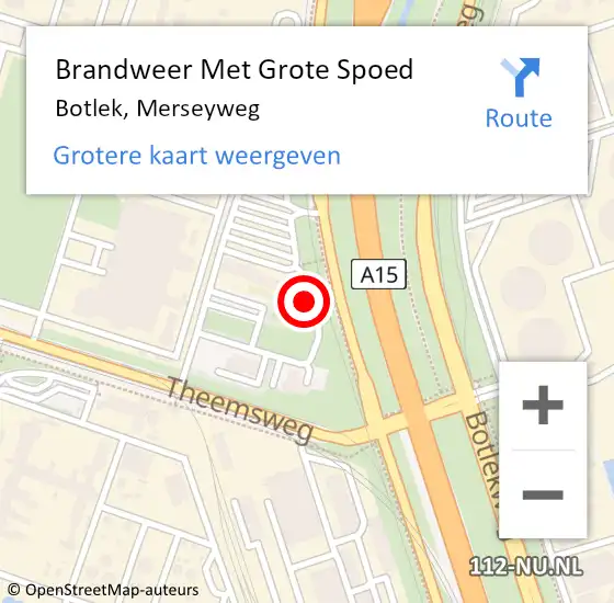 Locatie op kaart van de 112 melding: Brandweer Met Grote Spoed Naar Botlek, Merseyweg op 26 juli 2024 20:23