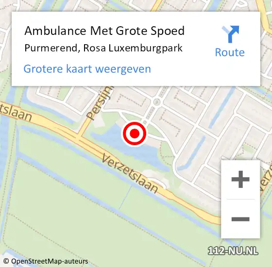 Locatie op kaart van de 112 melding: Ambulance Met Grote Spoed Naar Purmerend, Rosa Luxemburgpark op 26 juli 2024 20:45