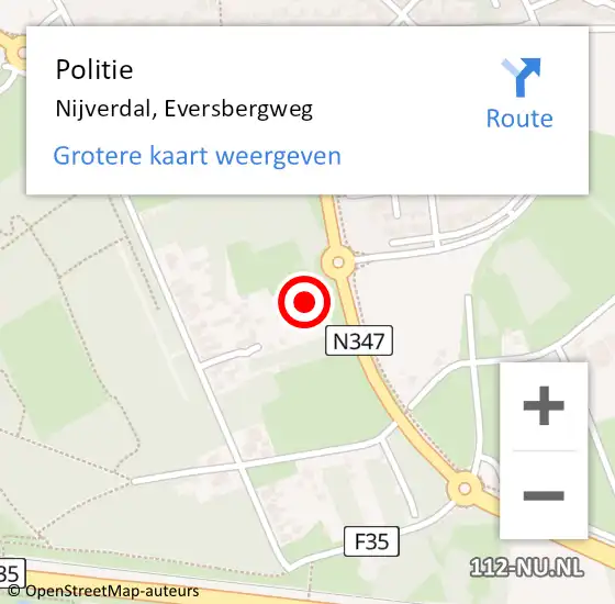 Locatie op kaart van de 112 melding: Politie Nijverdal, Eversbergweg op 26 juli 2024 21:01