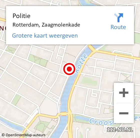 Locatie op kaart van de 112 melding: Politie Rotterdam, Zaagmolenkade op 26 juli 2024 21:15