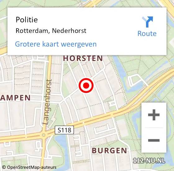 Locatie op kaart van de 112 melding: Politie Rotterdam, Nederhorst op 26 juli 2024 21:38