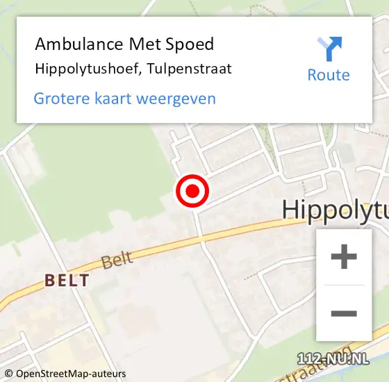 Locatie op kaart van de 112 melding: Ambulance Met Spoed Naar Hippolytushoef, Tulpenstraat op 26 juli 2024 21:55