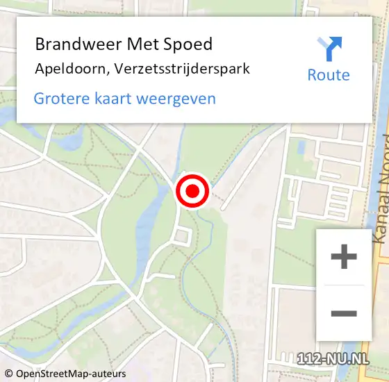 Locatie op kaart van de 112 melding: Brandweer Met Spoed Naar Apeldoorn, Verzetsstrijderspark op 26 juli 2024 22:03