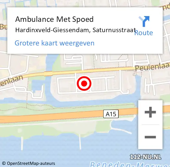 Locatie op kaart van de 112 melding: Ambulance Met Spoed Naar Hardinxveld-Giessendam, Saturnusstraat op 26 juli 2024 22:08