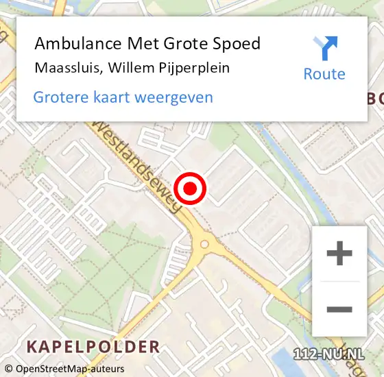 Locatie op kaart van de 112 melding: Ambulance Met Grote Spoed Naar Maassluis, Willem Pijperplein op 26 juli 2024 22:14