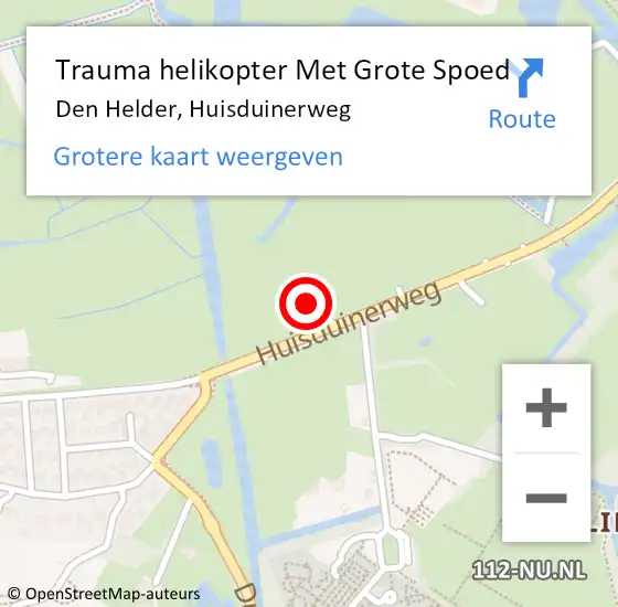 Locatie op kaart van de 112 melding: Trauma helikopter Met Grote Spoed Naar Den Helder, Huisduinerweg op 26 juli 2024 22:42