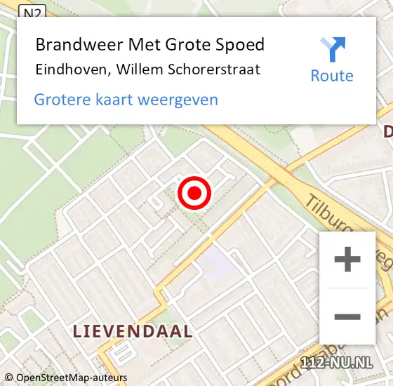 Locatie op kaart van de 112 melding: Brandweer Met Grote Spoed Naar Eindhoven, Willem Schorerstraat op 26 juli 2024 22:49