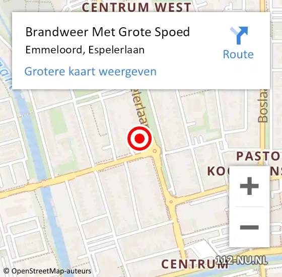 Locatie op kaart van de 112 melding: Brandweer Met Grote Spoed Naar Emmeloord, Espelerlaan op 26 juli 2024 23:07