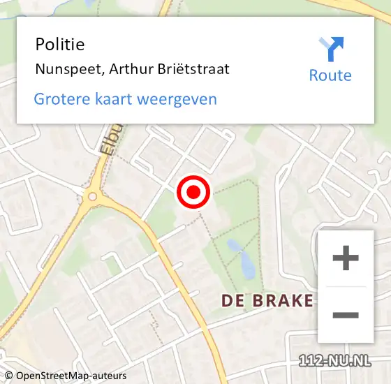 Locatie op kaart van de 112 melding: Politie Nunspeet, Arthur Briëtstraat op 26 juli 2024 23:13