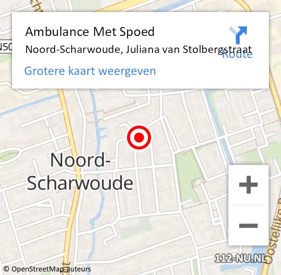 Locatie op kaart van de 112 melding: Ambulance Met Spoed Naar Noord-Scharwoude, Juliana van Stolbergstraat op 26 juli 2024 23:39