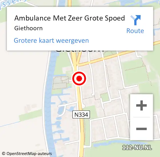 Locatie op kaart van de 112 melding: Ambulance Met Zeer Grote Spoed Naar Giethoorn op 26 juli 2024 23:41