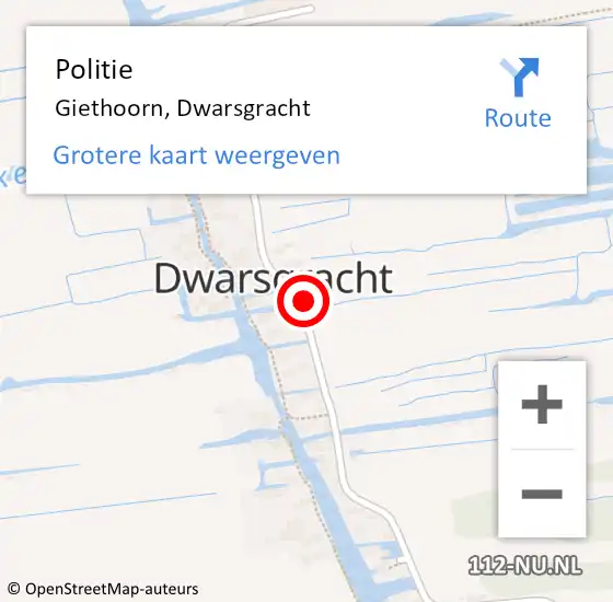 Locatie op kaart van de 112 melding: Politie Giethoorn, Dwarsgracht op 26 juli 2024 23:49