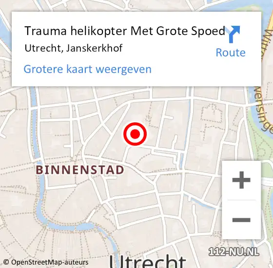 Locatie op kaart van de 112 melding: Trauma helikopter Met Grote Spoed Naar Utrecht, Janskerkhof op 27 juli 2024 00:09