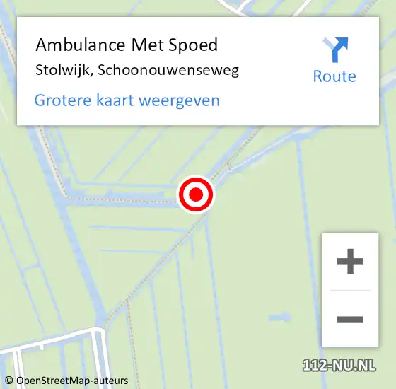 Locatie op kaart van de 112 melding: Ambulance Met Spoed Naar Stolwijk, Schoonouwenseweg op 27 juli 2024 00:27