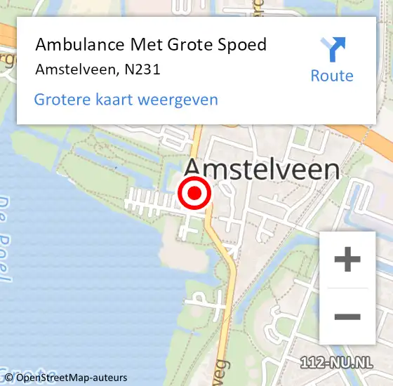 Locatie op kaart van de 112 melding: Ambulance Met Grote Spoed Naar Amstelveen, N231 op 14 oktober 2014 13:11