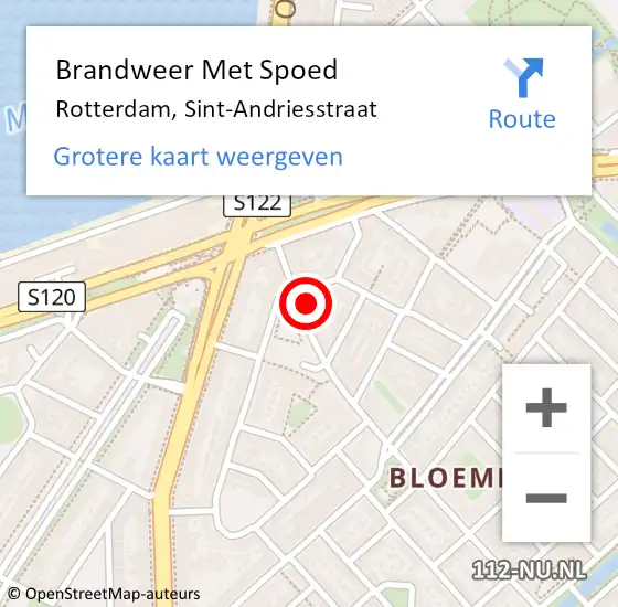 Locatie op kaart van de 112 melding: Brandweer Met Spoed Naar Rotterdam, Sint-Andriesstraat op 27 juli 2024 01:00