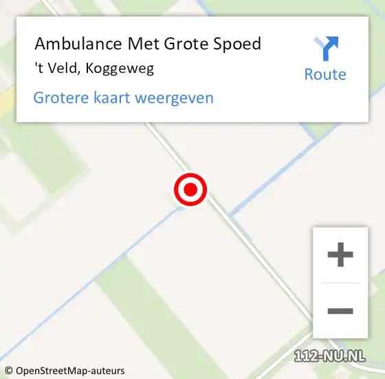 Locatie op kaart van de 112 melding: Ambulance Met Grote Spoed Naar 't Veld, Koggeweg op 27 juli 2024 01:31