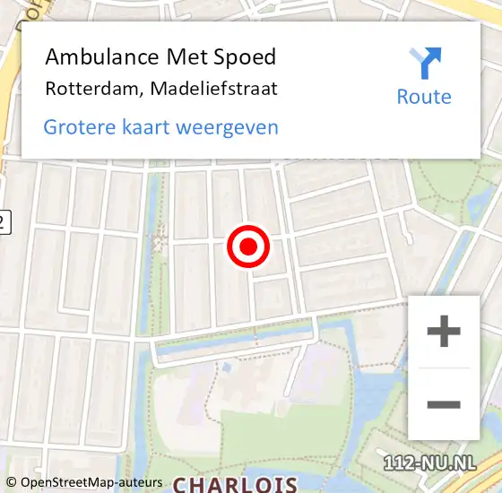 Locatie op kaart van de 112 melding: Ambulance Met Spoed Naar Rotterdam, Madeliefstraat op 27 juli 2024 01:38