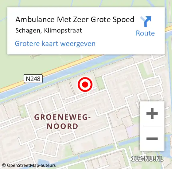 Locatie op kaart van de 112 melding: Ambulance Met Zeer Grote Spoed Naar Schagen, Klimopstraat op 27 juli 2024 01:52