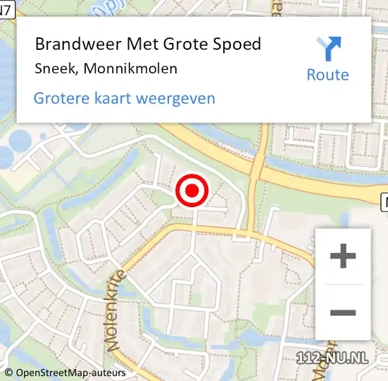 Locatie op kaart van de 112 melding: Brandweer Met Grote Spoed Naar Sneek, Monnikmolen op 27 juli 2024 02:23