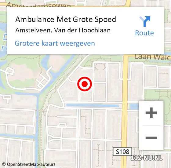 Locatie op kaart van de 112 melding: Ambulance Met Grote Spoed Naar Amstelveen, Van der Hoochlaan op 27 juli 2024 02:40
