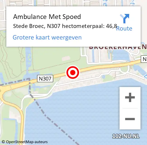 Locatie op kaart van de 112 melding: Ambulance Met Spoed Naar Stede Broec, N307 hectometerpaal: 46,8 op 27 juli 2024 03:16