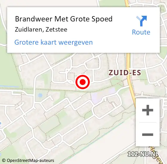 Locatie op kaart van de 112 melding: Brandweer Met Grote Spoed Naar Zuidlaren, Zetstee op 14 oktober 2014 13:17