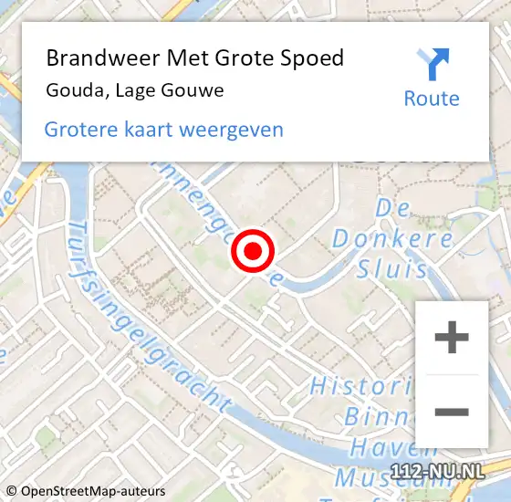 Locatie op kaart van de 112 melding: Brandweer Met Grote Spoed Naar Gouda, Lage Gouwe op 27 juli 2024 04:21