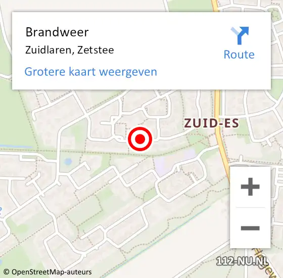 Locatie op kaart van de 112 melding: Brandweer Zuidlaren, Zetstee op 14 oktober 2014 13:19