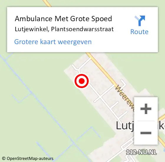 Locatie op kaart van de 112 melding: Ambulance Met Grote Spoed Naar Lutjewinkel, Plantsoendwarsstraat op 27 juli 2024 05:56