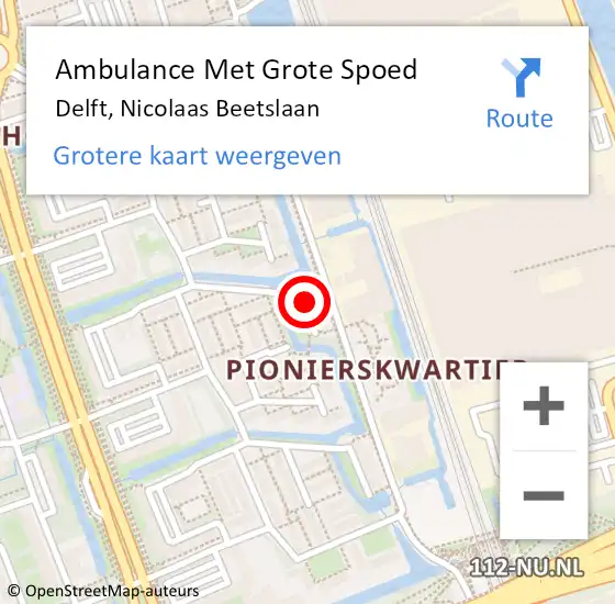 Locatie op kaart van de 112 melding: Ambulance Met Grote Spoed Naar Delft, Nicolaas Beetslaan op 27 juli 2024 07:32