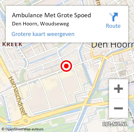 Locatie op kaart van de 112 melding: Ambulance Met Grote Spoed Naar Den Hoorn, Woudseweg op 27 juli 2024 07:54