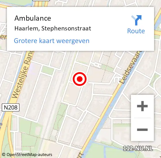 Locatie op kaart van de 112 melding: Ambulance Haarlem, Stephensonstraat op 27 juli 2024 08:01