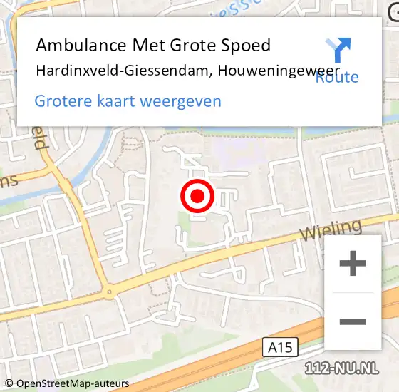 Locatie op kaart van de 112 melding: Ambulance Met Grote Spoed Naar Hardinxveld-Giessendam, Houweningeweer op 27 juli 2024 08:08