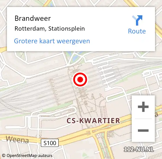 Locatie op kaart van de 112 melding: Brandweer Rotterdam, Stationsplein op 27 juli 2024 08:15
