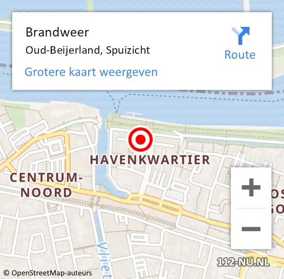 Locatie op kaart van de 112 melding: Brandweer Oud-Beijerland, Spuizicht op 27 juli 2024 08:17