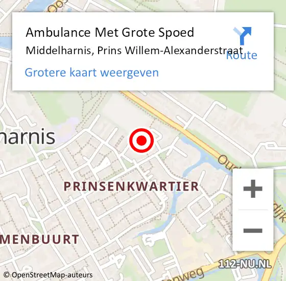 Locatie op kaart van de 112 melding: Ambulance Met Grote Spoed Naar Middelharnis, Prins Willem-Alexanderstraat op 27 juli 2024 08:25