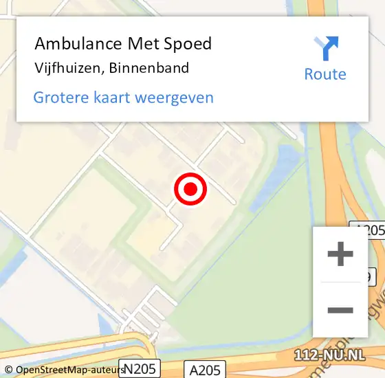 Locatie op kaart van de 112 melding: Ambulance Met Spoed Naar Vijfhuizen, Binnenband op 27 juli 2024 09:15