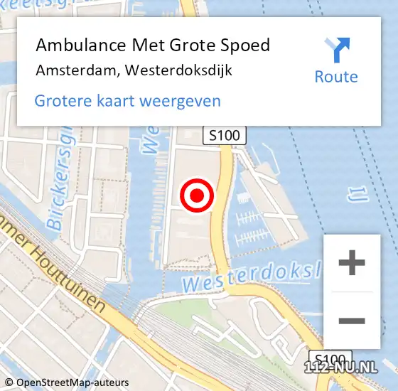 Locatie op kaart van de 112 melding: Ambulance Met Grote Spoed Naar Amsterdam, Westerdoksdijk op 27 juli 2024 09:22