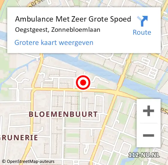 Locatie op kaart van de 112 melding: Ambulance Met Zeer Grote Spoed Naar Oegstgeest, Zonnebloemlaan op 27 juli 2024 09:22