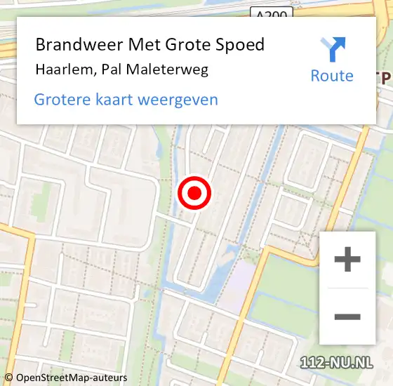 Locatie op kaart van de 112 melding: Brandweer Met Grote Spoed Naar Haarlem, Pal Maleterweg op 27 juli 2024 09:23