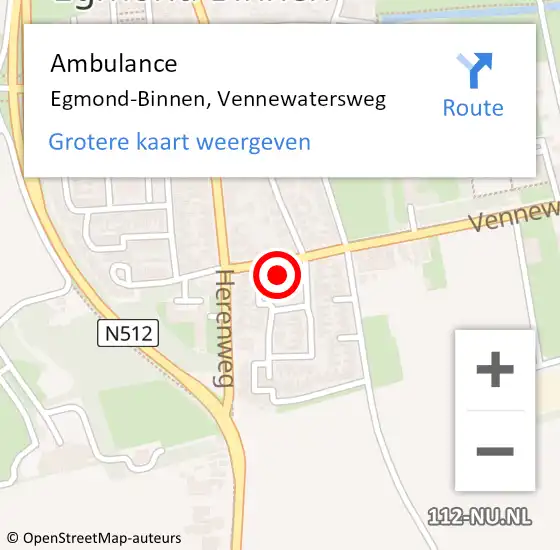 Locatie op kaart van de 112 melding: Ambulance Egmond-Binnen, Vennewatersweg op 27 juli 2024 09:25