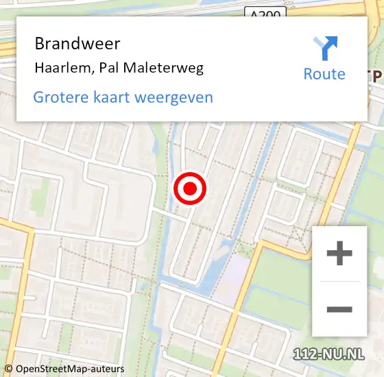 Locatie op kaart van de 112 melding: Brandweer Haarlem, Pal Maleterweg op 27 juli 2024 09:26